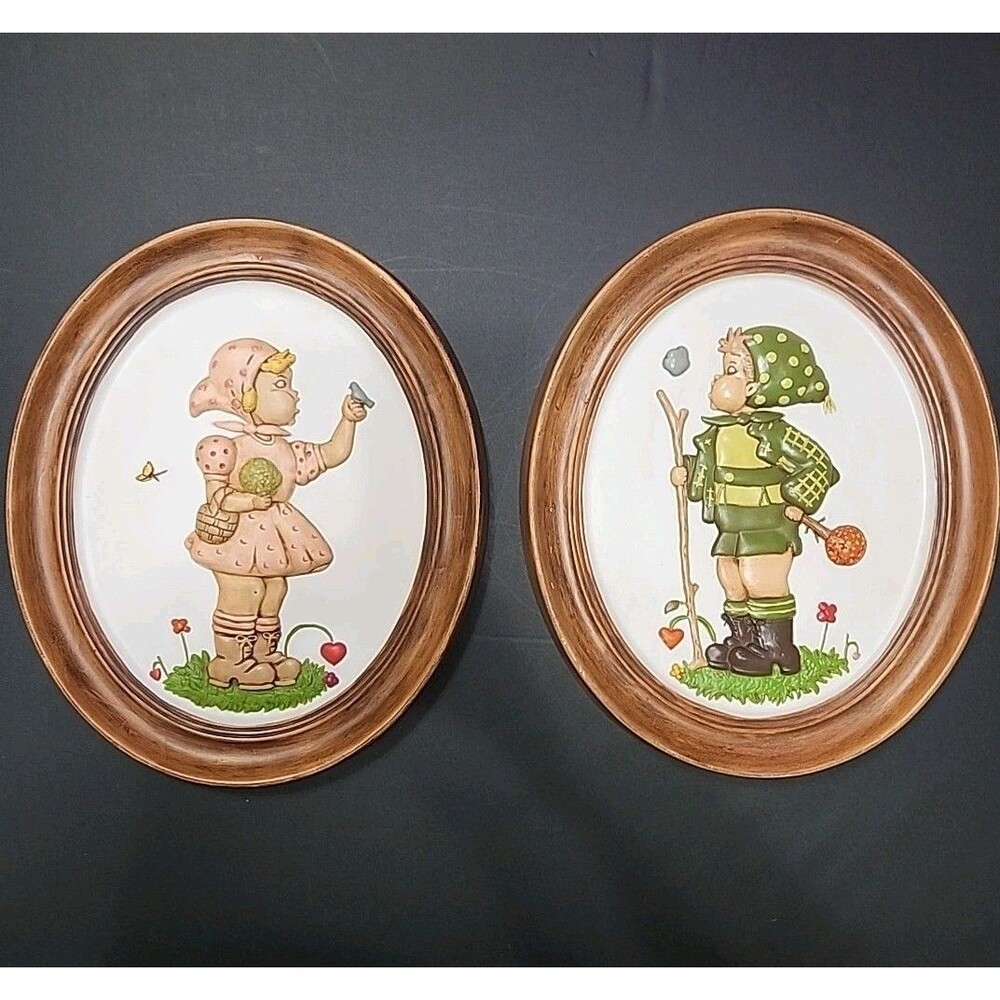 Holland Mold Hummel Little Hiker Boy And Girl Handpainted 11.5”x9.5” Ea